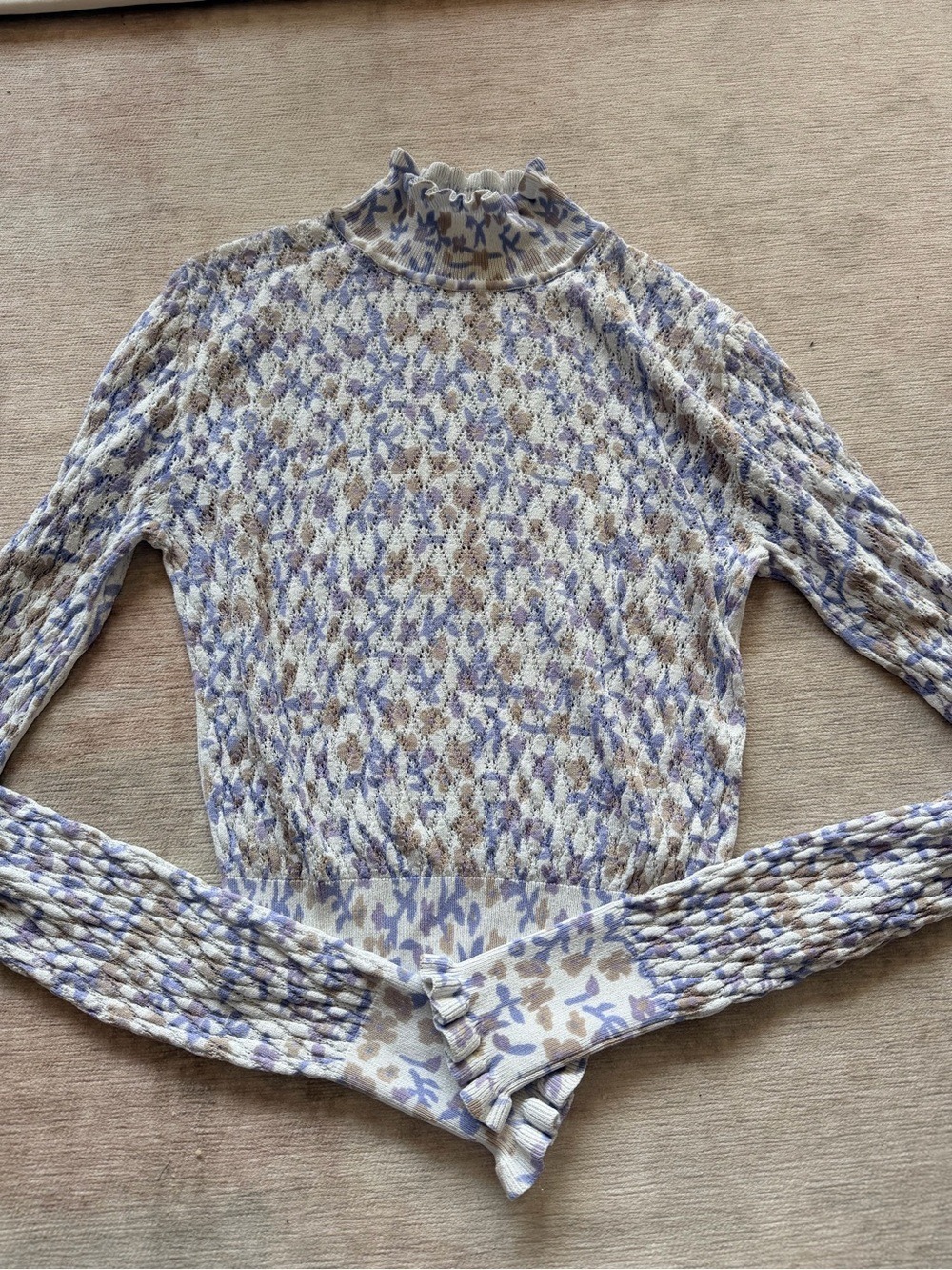 Zara High Neck Floral Metallic Sweater Small